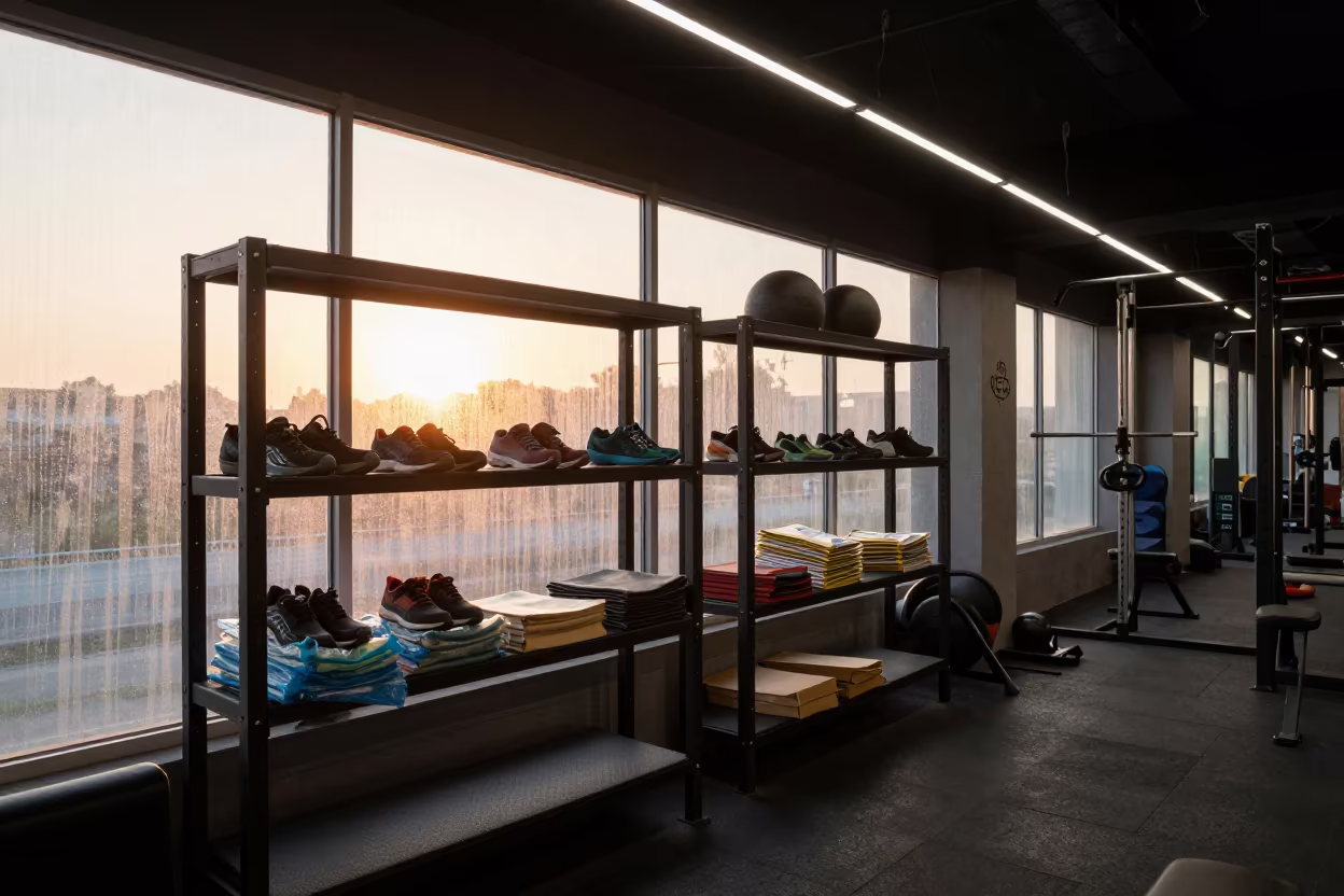 Golden Hour Climbing Gear Shelf in Faisalabad Gym in inside a strength room in Faisalabad