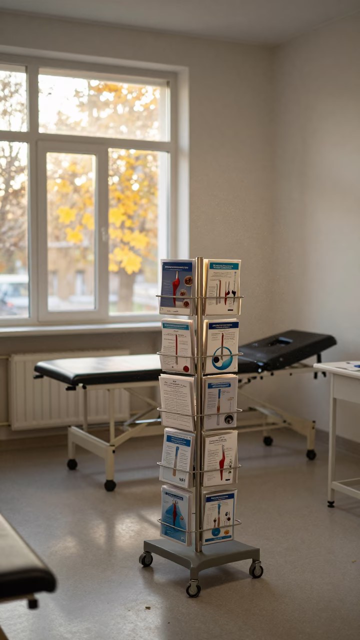 Golden Hour Clinic Colonoscopy Prep Folder Rack in inside a clinic exam room in Şanlıurfa