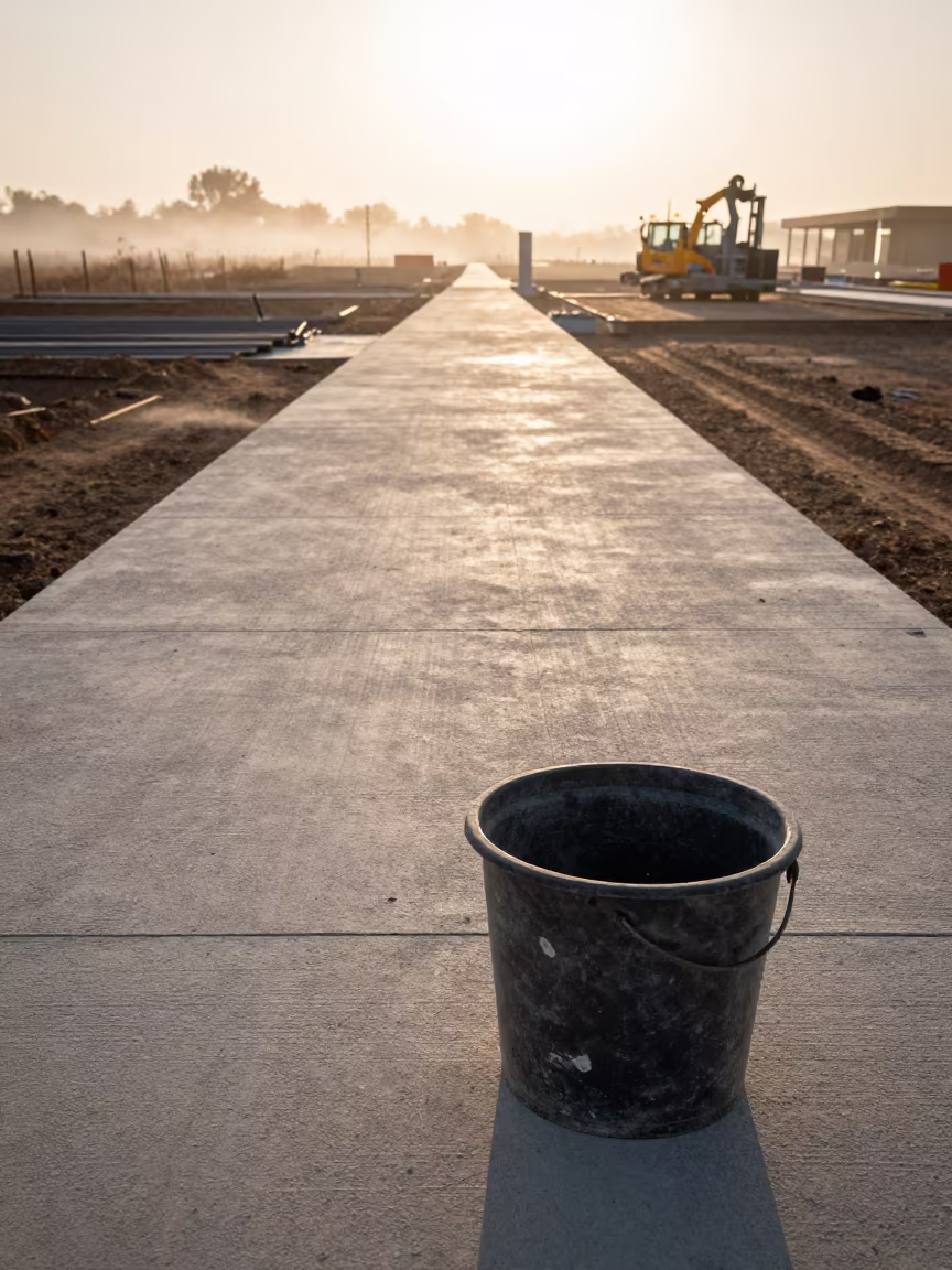 Golden Hour Construction Deck Paver Spacer Bucket in on an active construction deck near Méagui