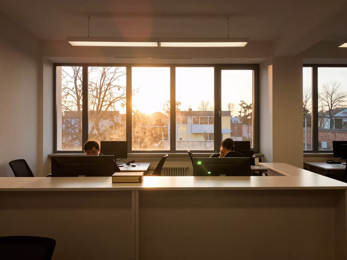 Golden Hour Copy Center Counter Taranto Office in inside an open-plan office bay in Taranto
