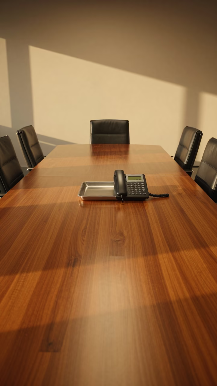 Golden Hour Desk Phone Spare Tray in at a boardroom table before a meeting in Guayaquil