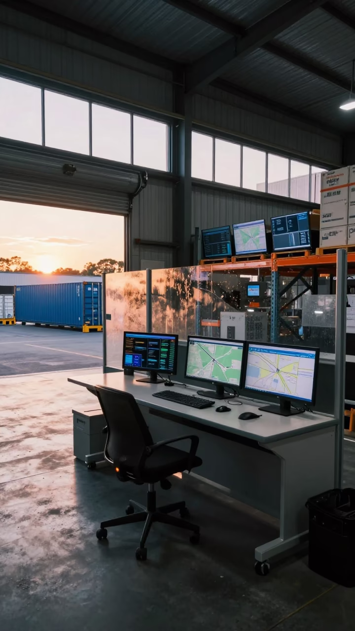Golden Hour Dispatch Desk Over Dock Doors in inside a warehouse aisle near Sydney