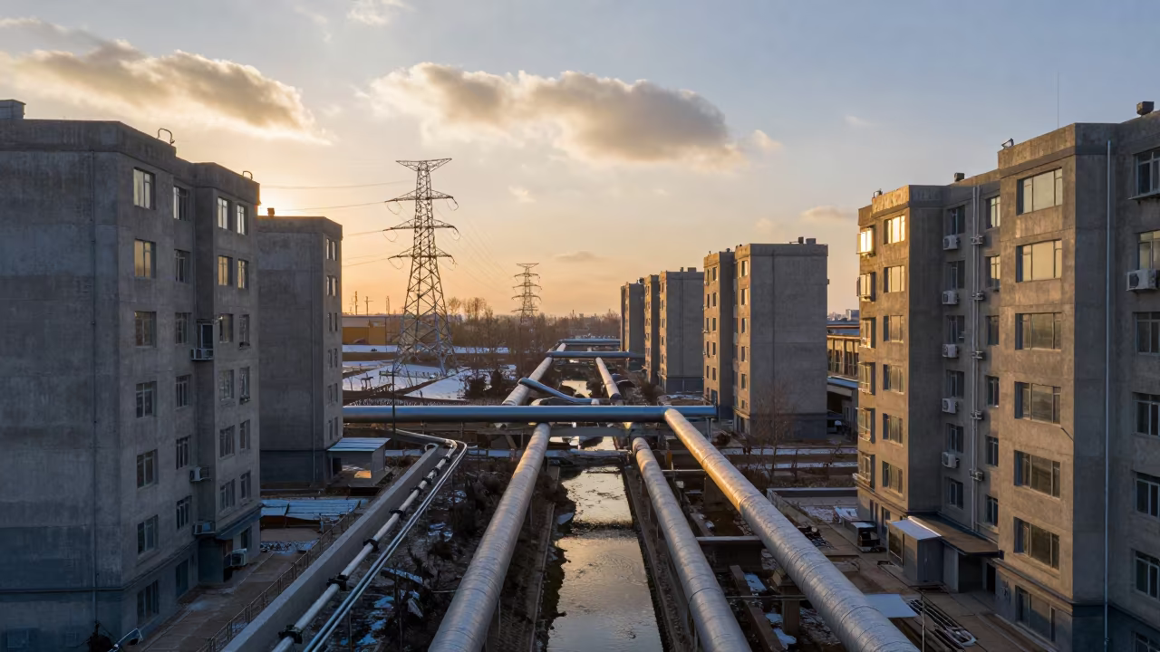 Golden Hour District Heating Pipe Shaanxi in beneath transmission towers in Shaanxi