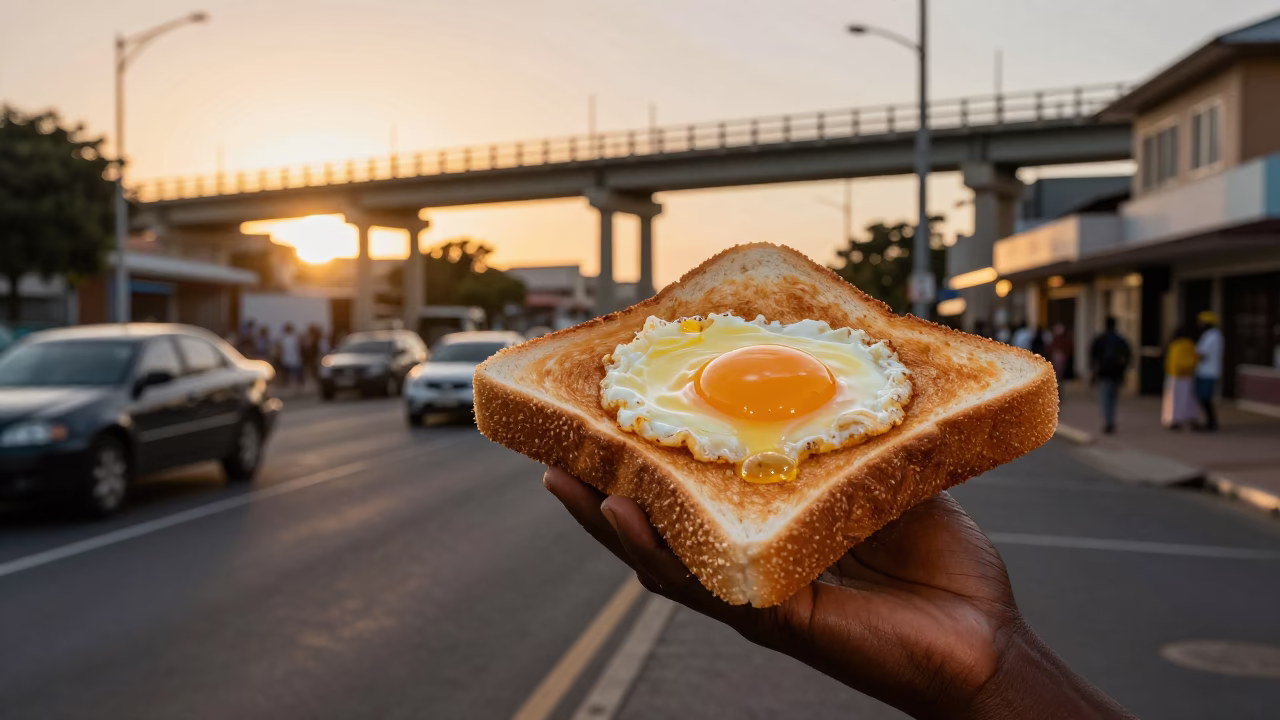 Golden Hour Durban Street Scene with Kaya Toast and Bridge Maintenance Cradle in in Durban, South Africa