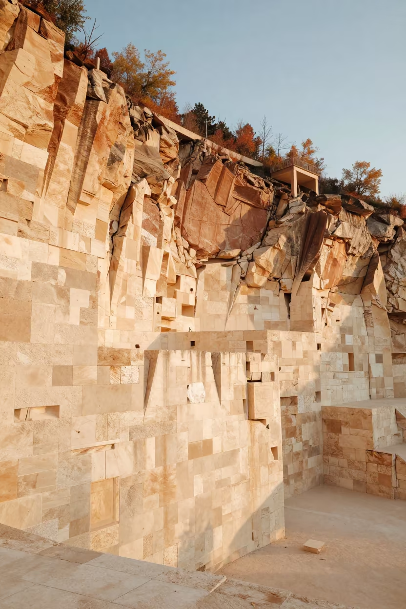 Golden Hour Dust in Tuscan Stone Quarry in in Tuscany
