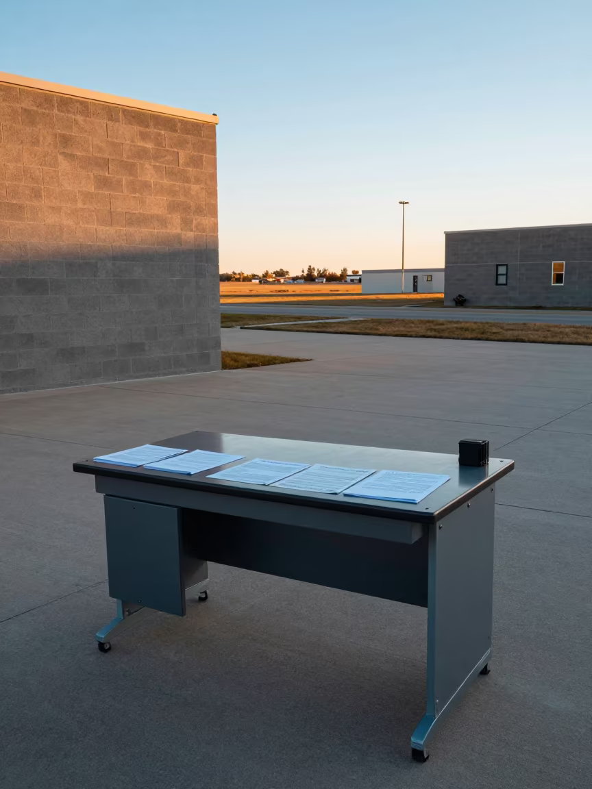 Golden Hour Field Desk on North Dakota Parade Ground in on a parade ground in North Dakota