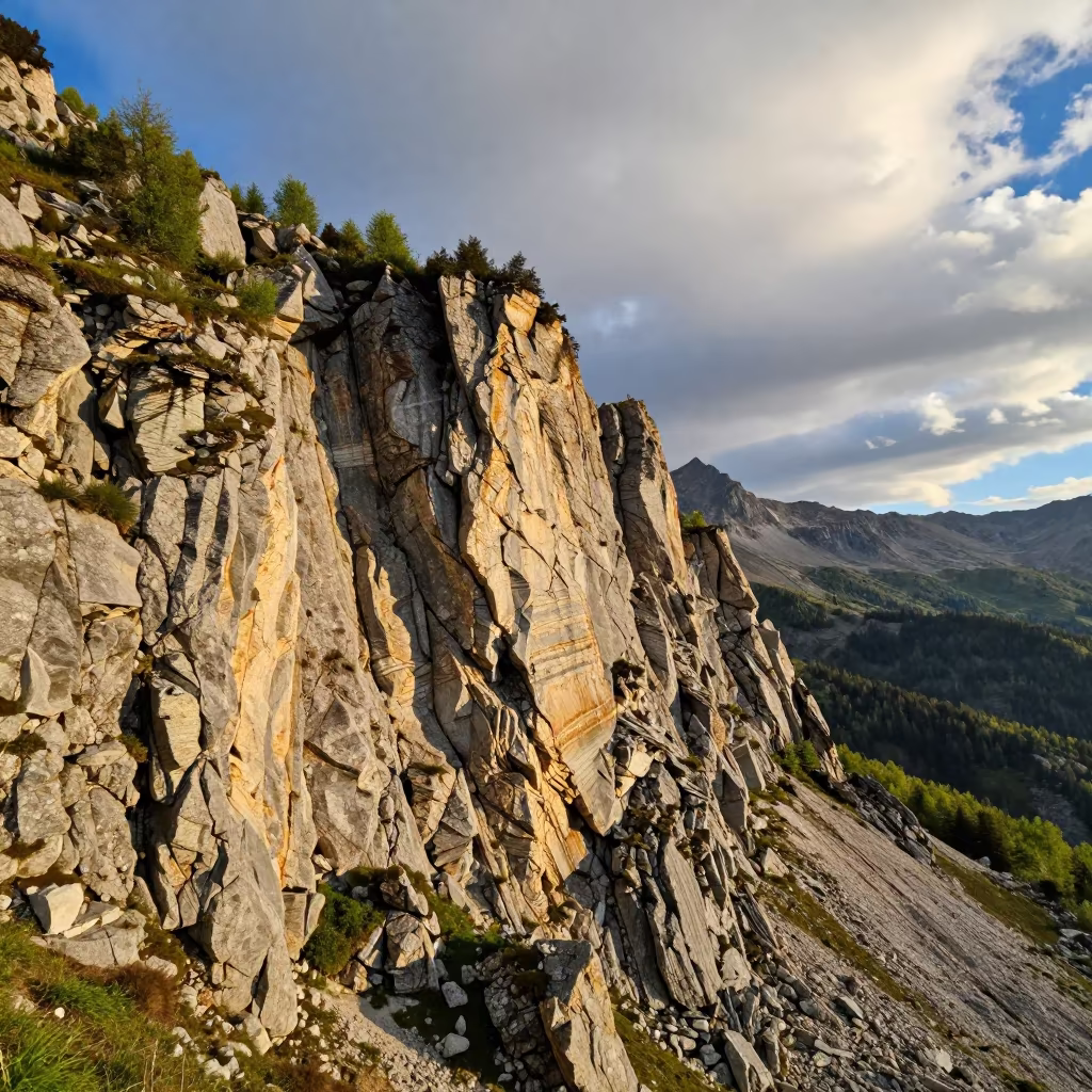 Golden Hour Fossil Layers on Chamonix Cliff Face in in Chamonix