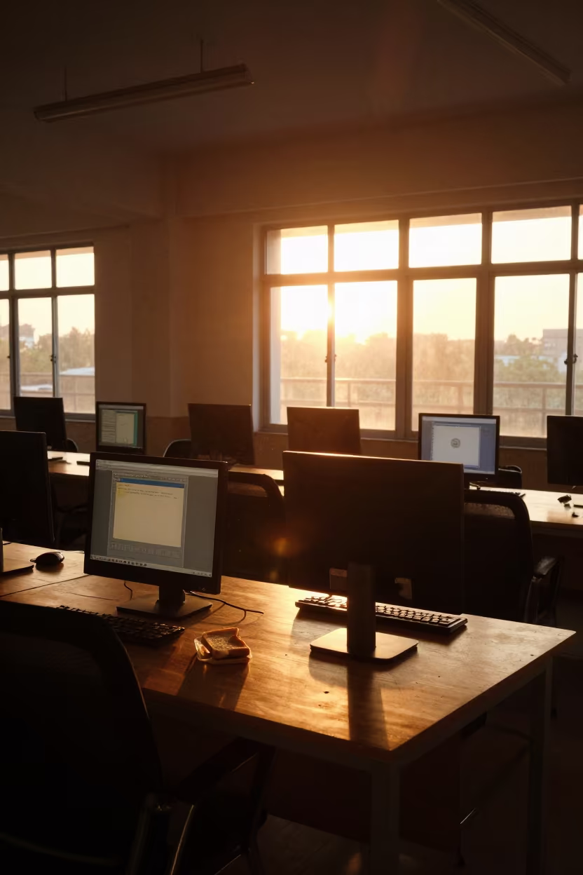 Golden Hour Glow in Gurgaon Computer Lab in inside a quiet classroom in Gurgaon