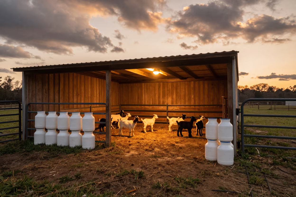 Golden Hour Goat Kids in Georgia Ranch Corral in inside a ranch corral in Georgia