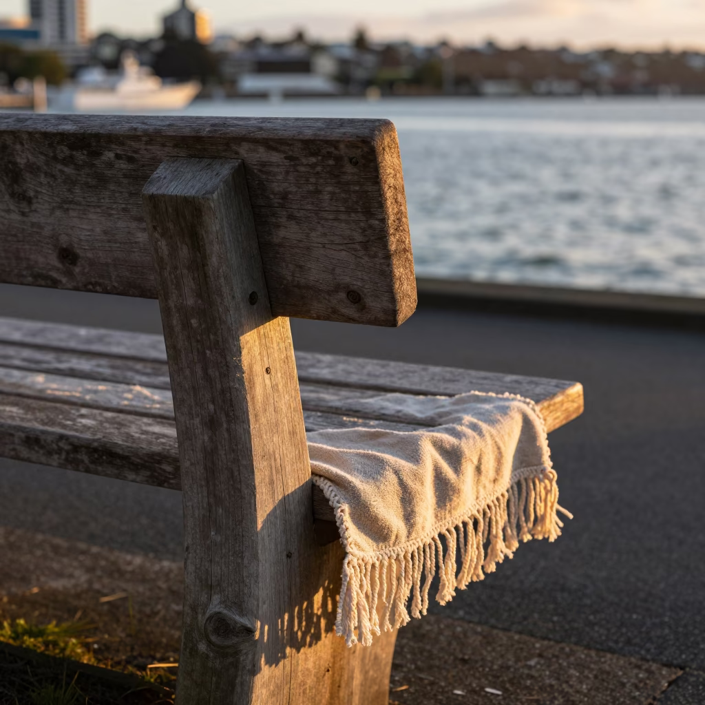 Golden Hour in Auckland New Zealand with Linen Fringe Bench Detail in in Auckland, New Zealand