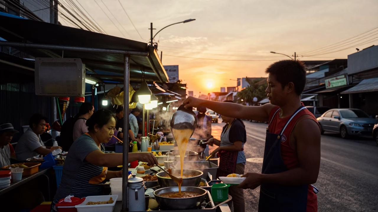 Golden Hour in Bangkok at As The Sun Drops Toward The Horizon in in Bangkok, Thailand
