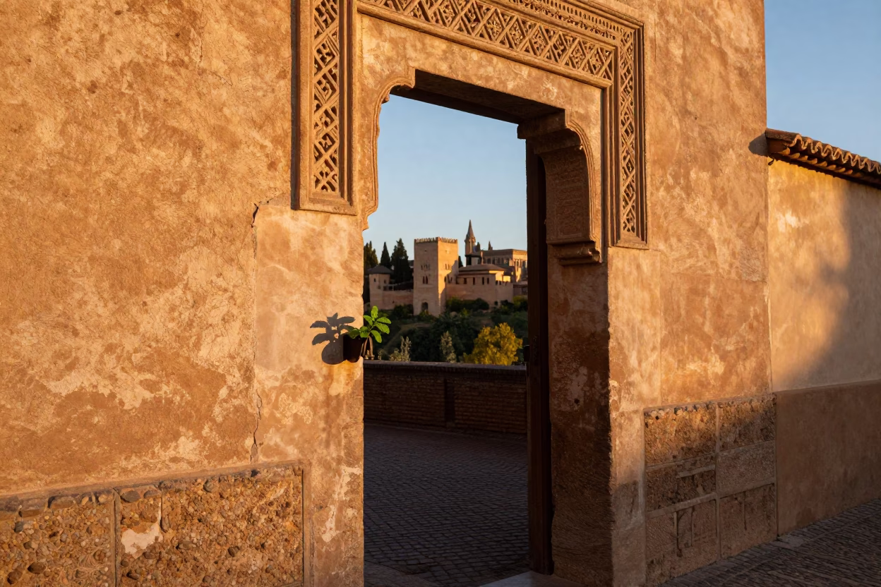 Golden Hour in Granada Spain Latch on Ancient Stone Doorway with Mint Leaves in in Granada, Spain