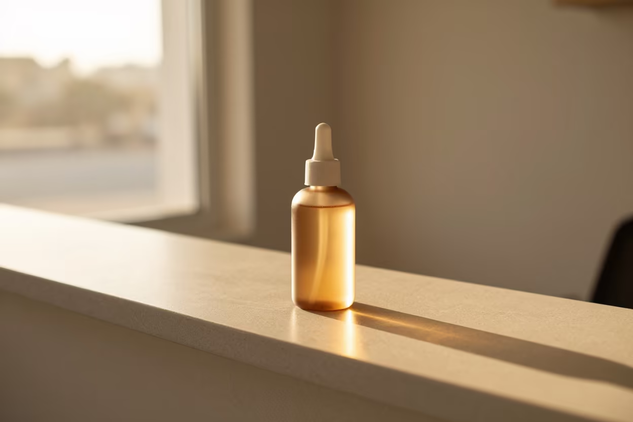 Golden Hour Jar Cleaner on Salon Counter in at a salon reception counter near Matola