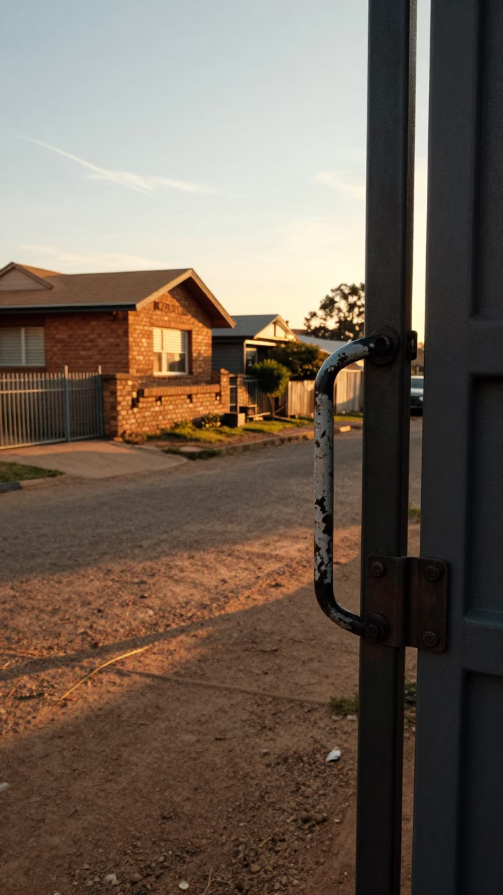 Golden Hour Johannesburg Street Scene with Gate Handle and Suburban Detail in in Johannesburg, South Africa