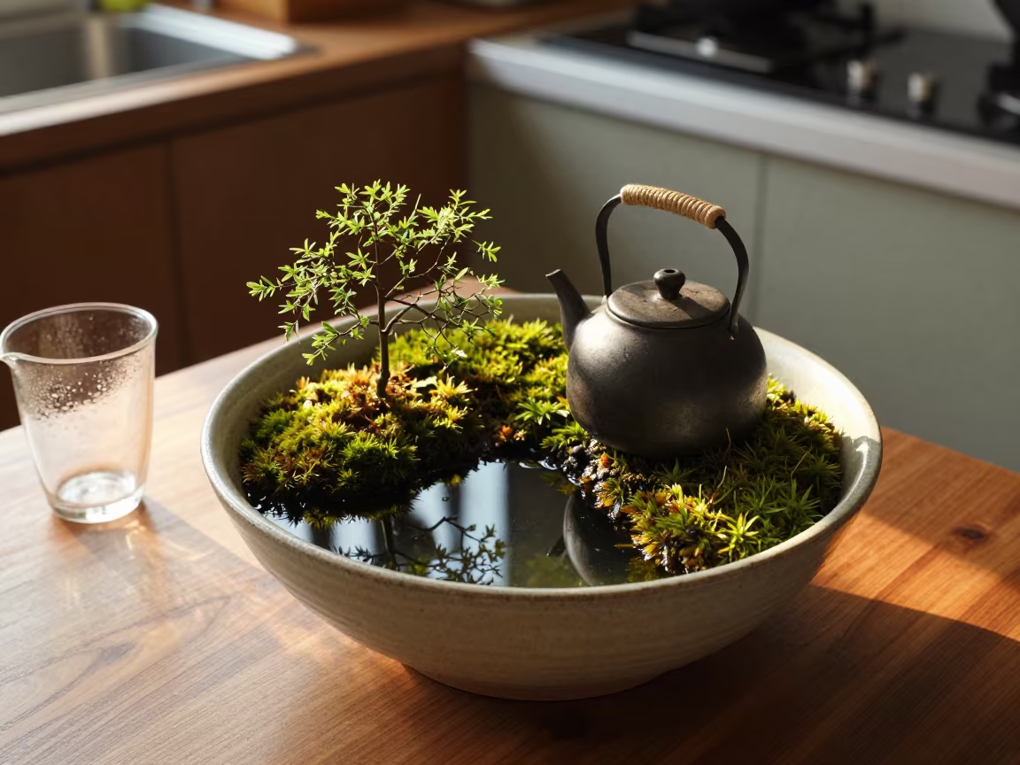 Golden Hour Kettle Lake View in Fuzhou Kitchen in in a cozy kitchen in Fuzhou