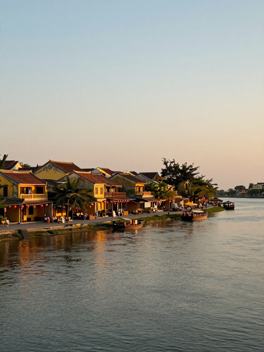 Golden Hour Landscape of Hoi An Vietnam Ancient Town River and Lanterns in in Hoi An, Vietnam