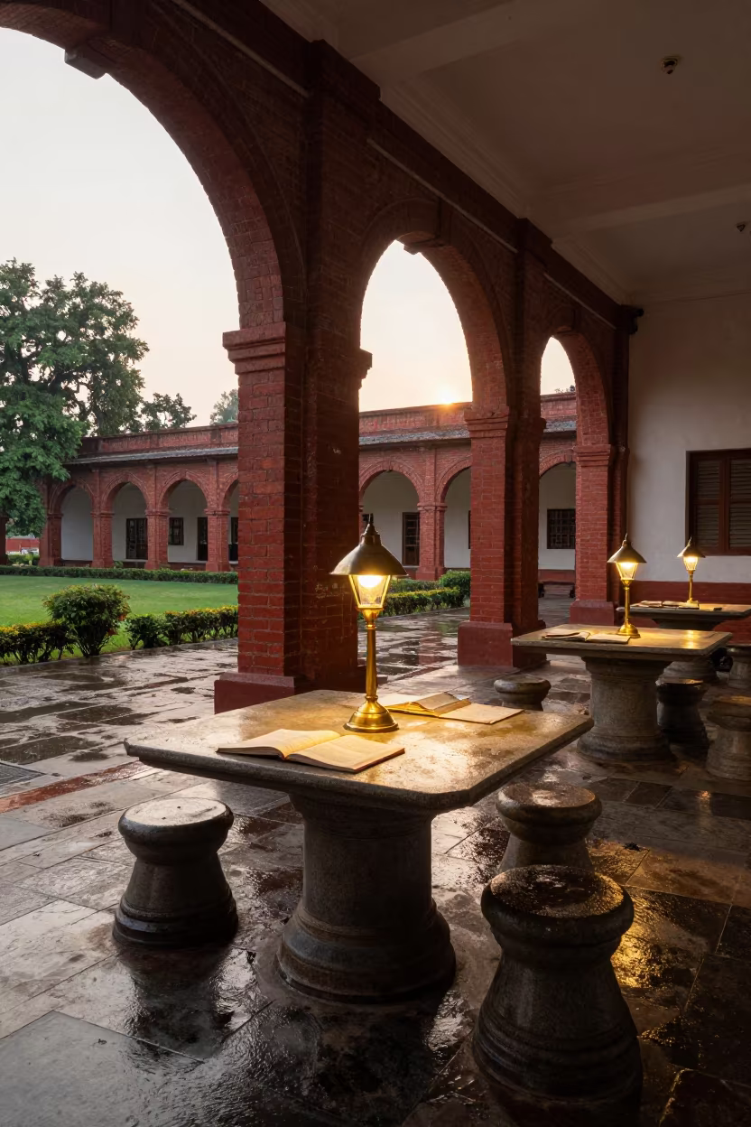 Golden Hour Library Reading Room Under Jalgaon Cloister in beneath a university cloister in Jalgaon
