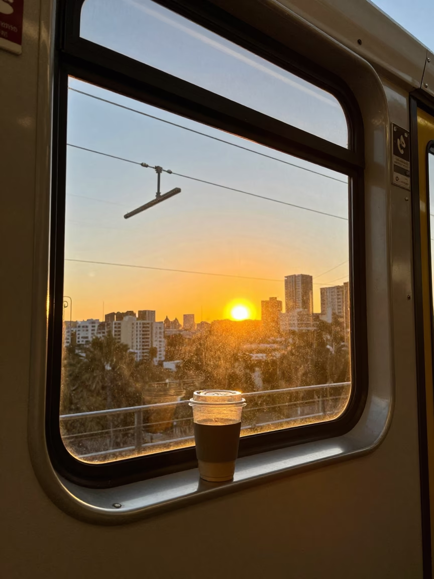 Golden Hour Light Catching Window Rim on Tram Window in Melbourne Victoria Australia in in Melbourne, Victoria, Australia