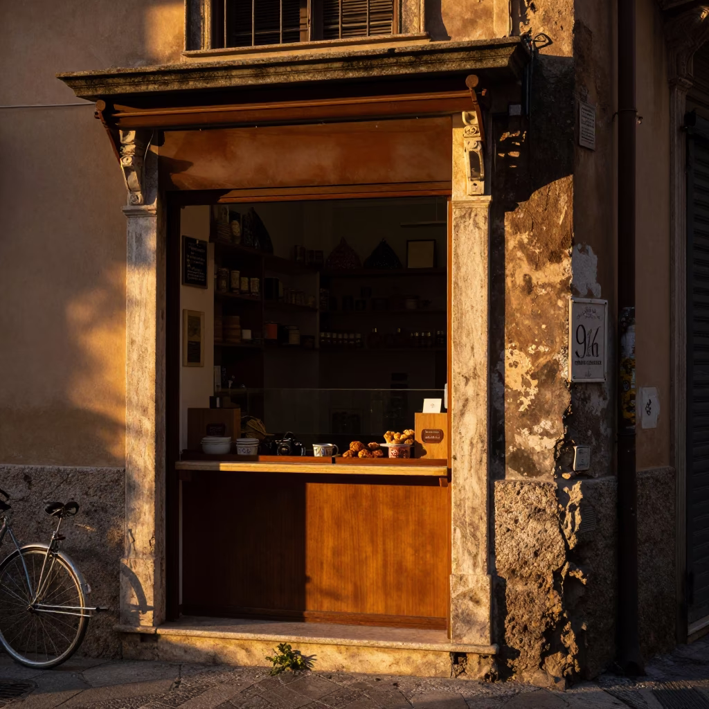 Golden hour light in Palermo Italy street scene with traditional elements in in Palermo, Italy