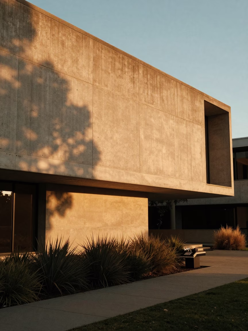 Golden Hour Light on Adelaide Concrete University and Garden Rail with Twine in in Adelaide, South Australia, Australia