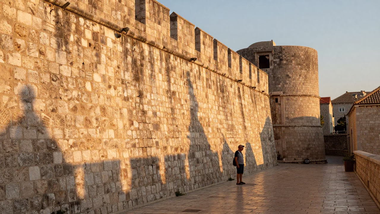 Golden Hour Light on Ancient Stone Walls in Dubrovnik Croatia in in Dubrovnik, Croatia