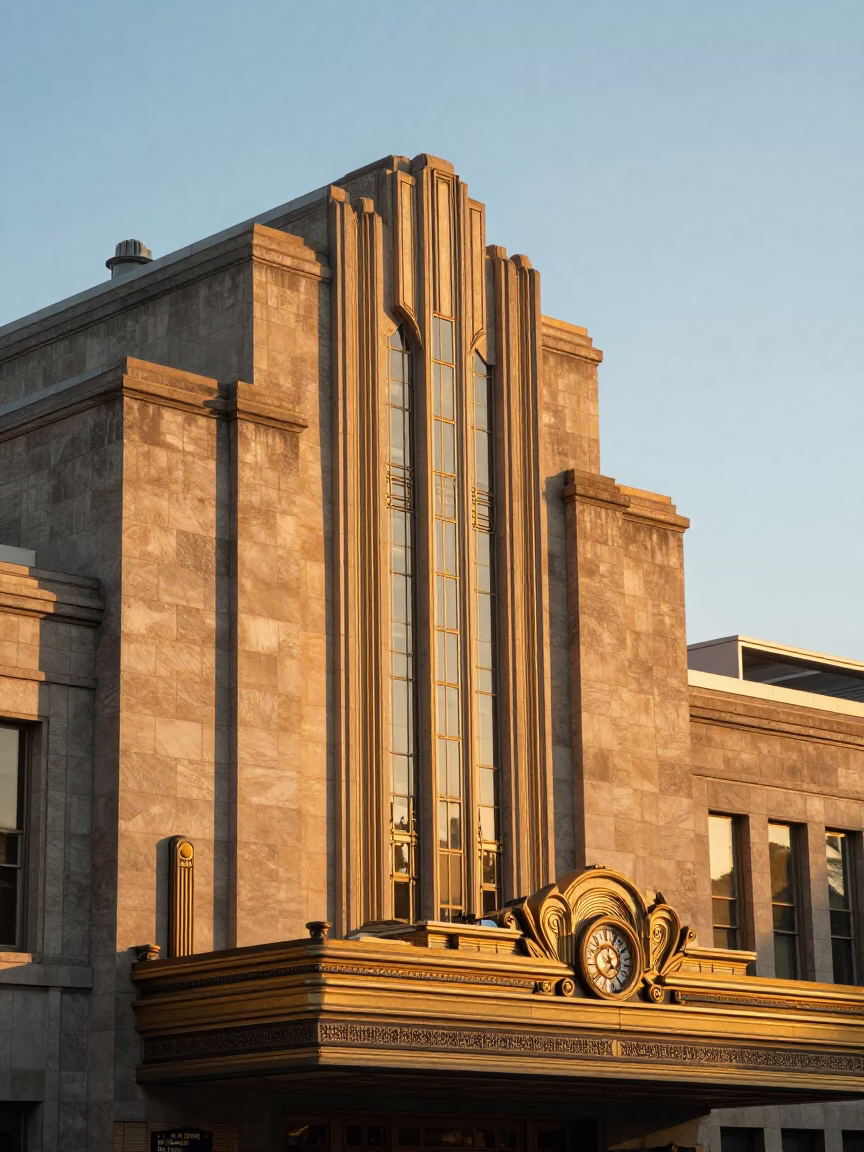 Golden Hour Light on Art Deco Cinema Facade in Montreal Quebec Canada in in Montreal, Quebec, Canada