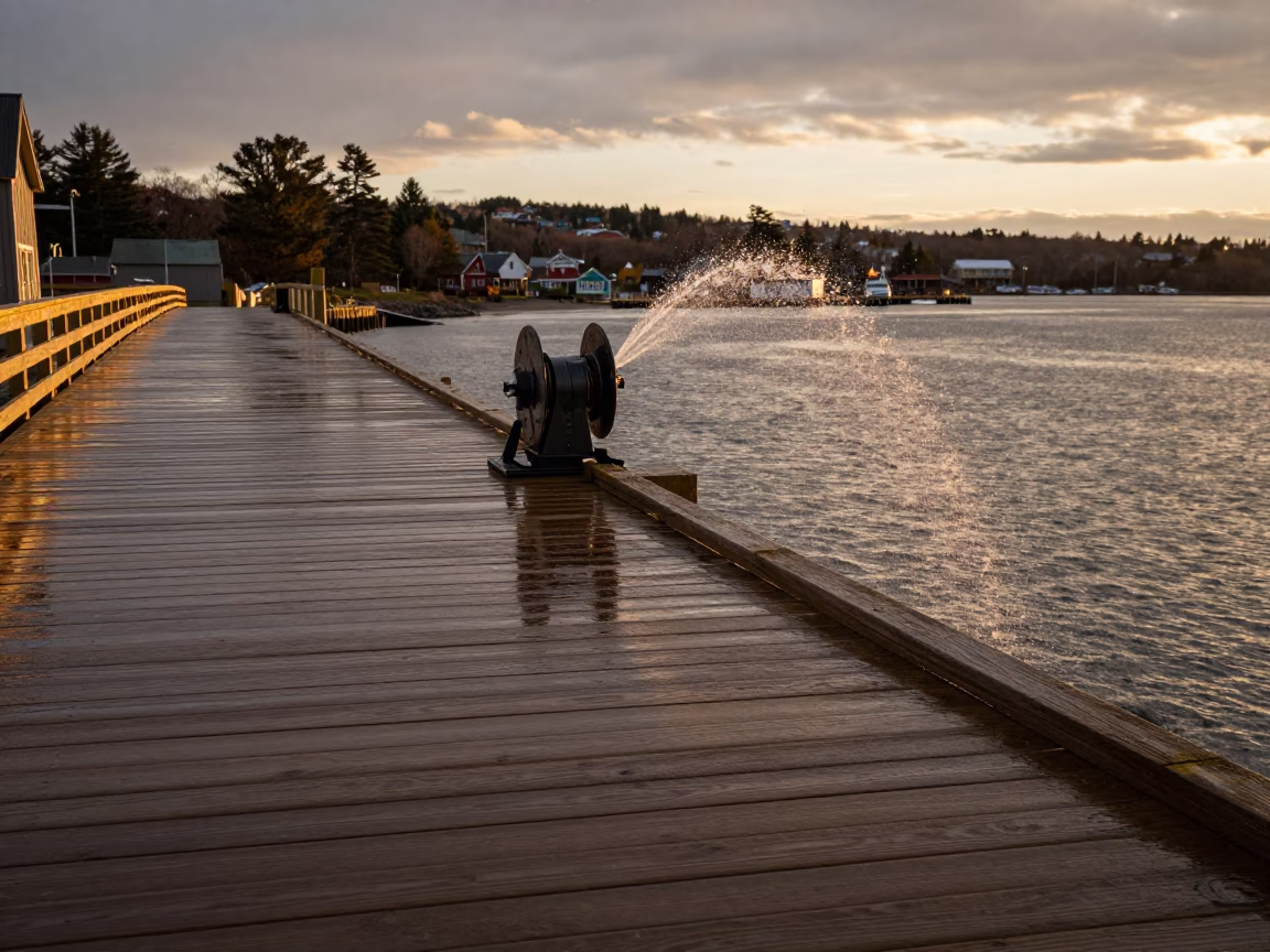 Golden Hour Light on Halifax Waterfront Drawbridge Deck and Harbor Scene in in Halifax, Nova Scotia, Canada