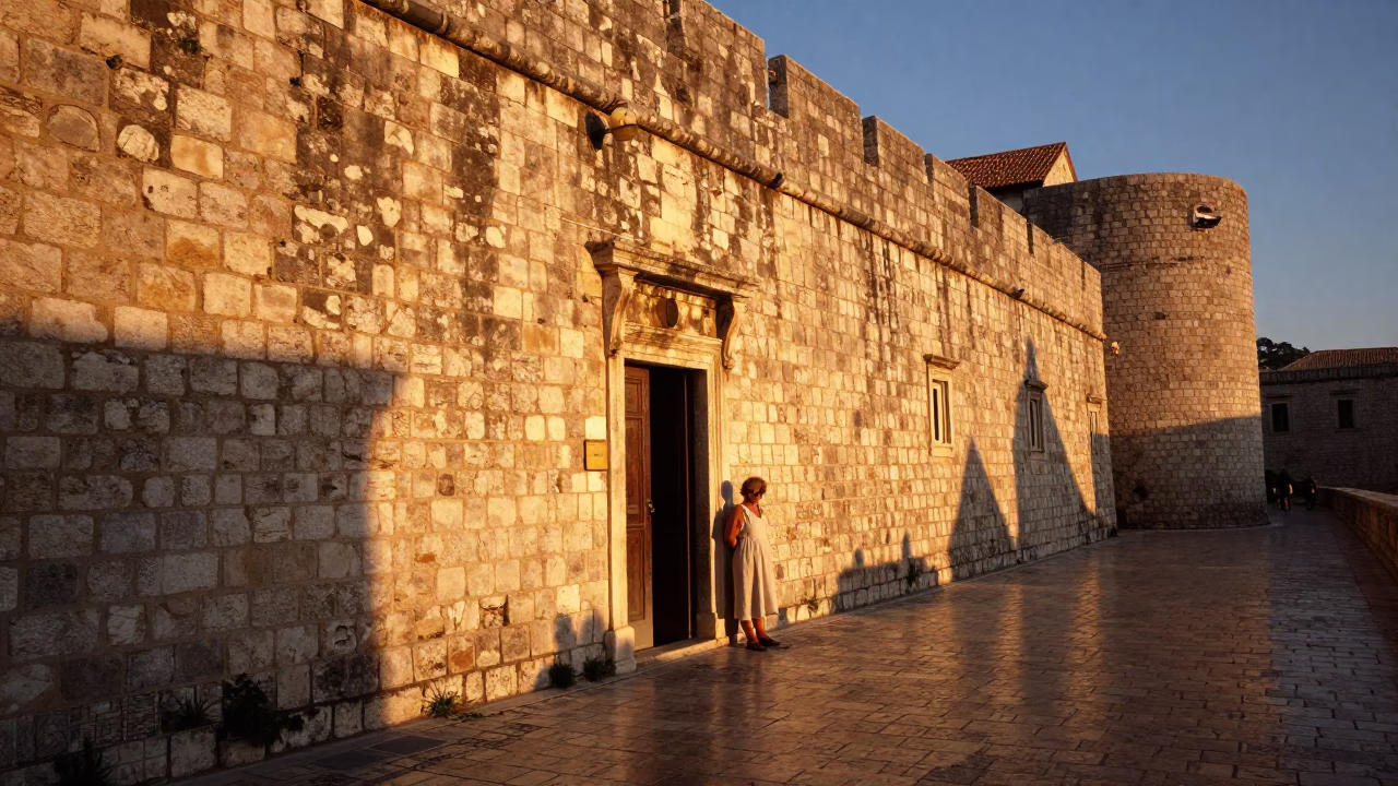 Golden Hour Light on Old Stone Walls in Dubrovnik Croatia in in Dubrovnik, Croatia