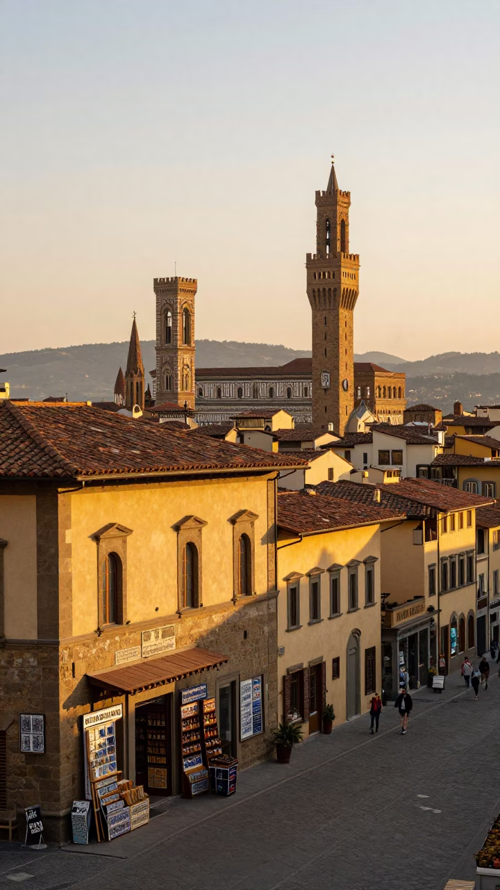 Golden Hour Light on Renaissance Architecture and Street Life in Florence Italy in in Florence, Italy