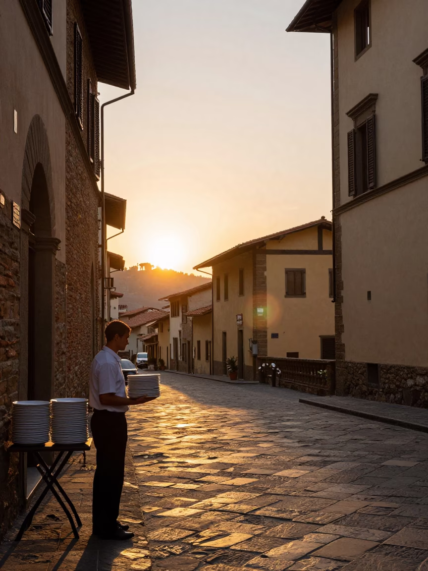Golden Hour Light on Stone and Street in Florence Italy Sunset in in Florence, Italy