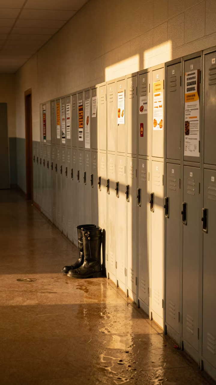 Golden Hour Light in School Corridor Lockers in inside a campus library reading room near Adelaide