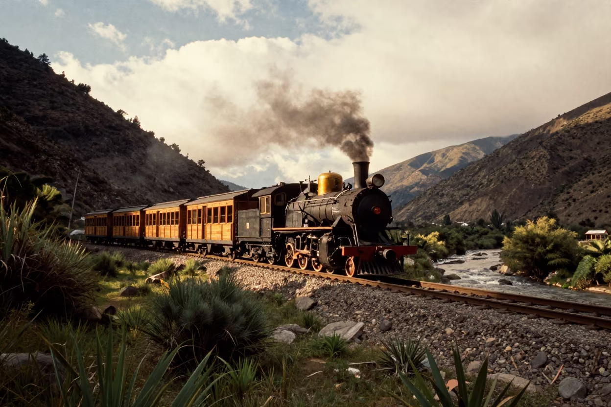 Golden Hour Locomotive Pulling Cars Through La Paz Valley in near La Paz