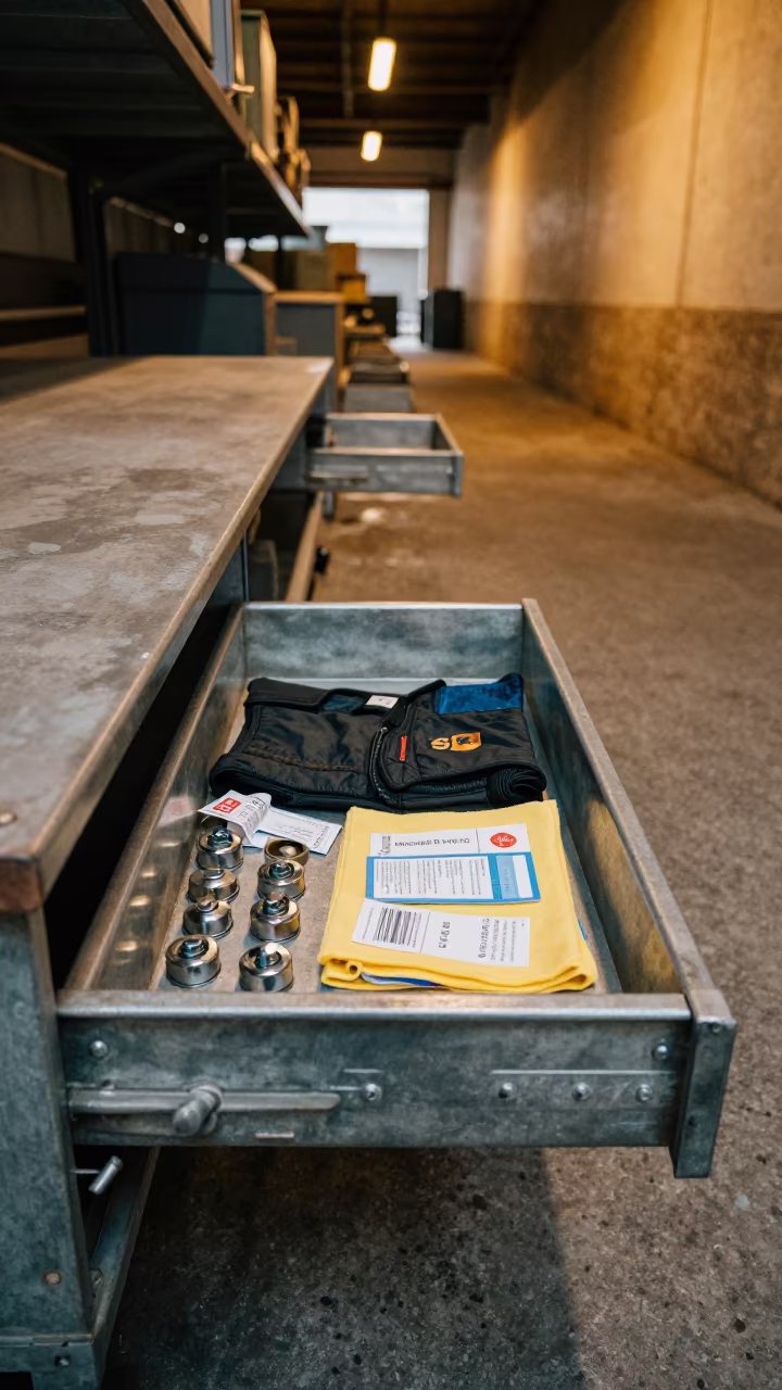 Golden Hour Logistics Drawer with Mudflap Kit Havana in inside a warehouse aisle near Havana