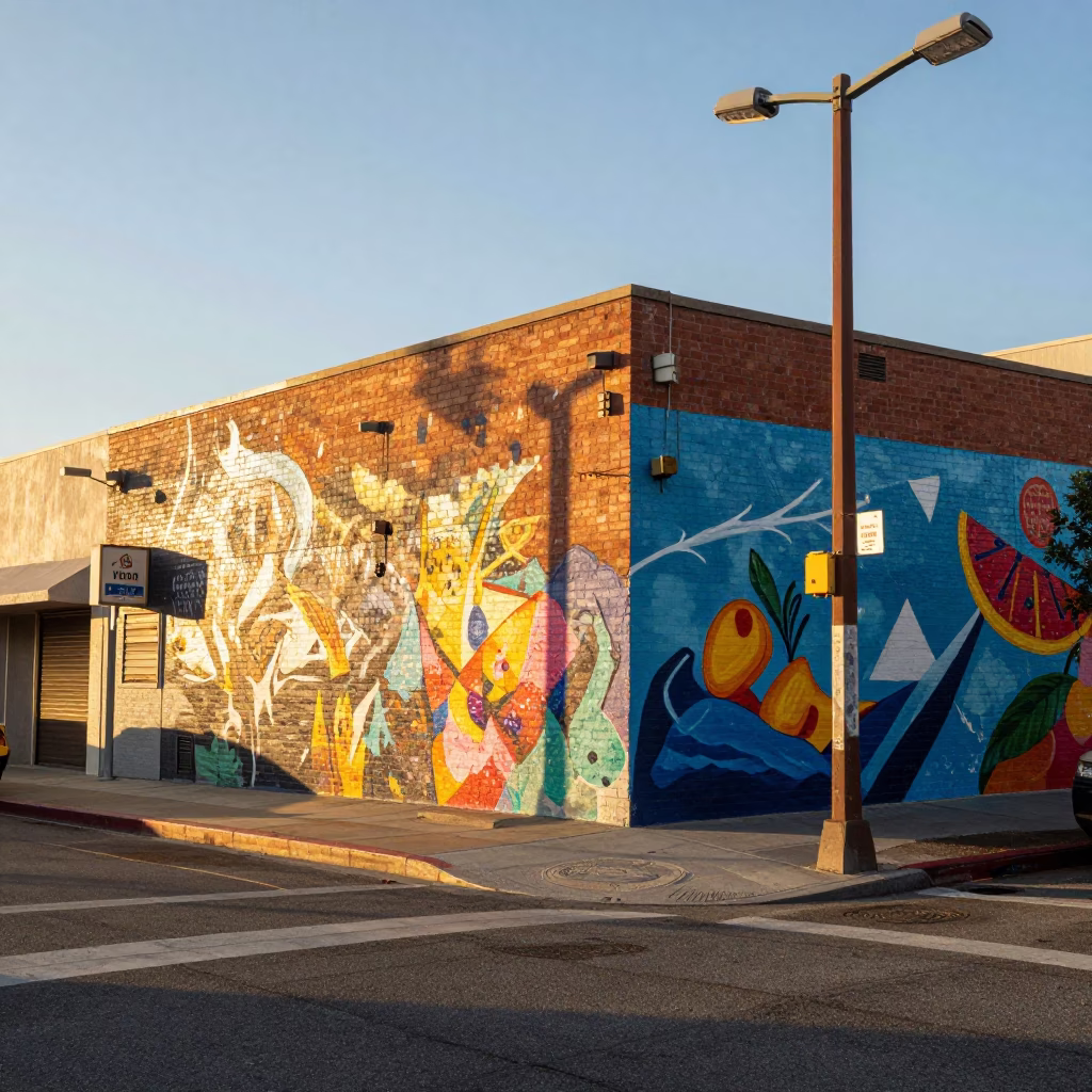Golden Hour Los Angeles Street Scene with Paint Flecks and Urban Details in in Los Angeles, California, United States