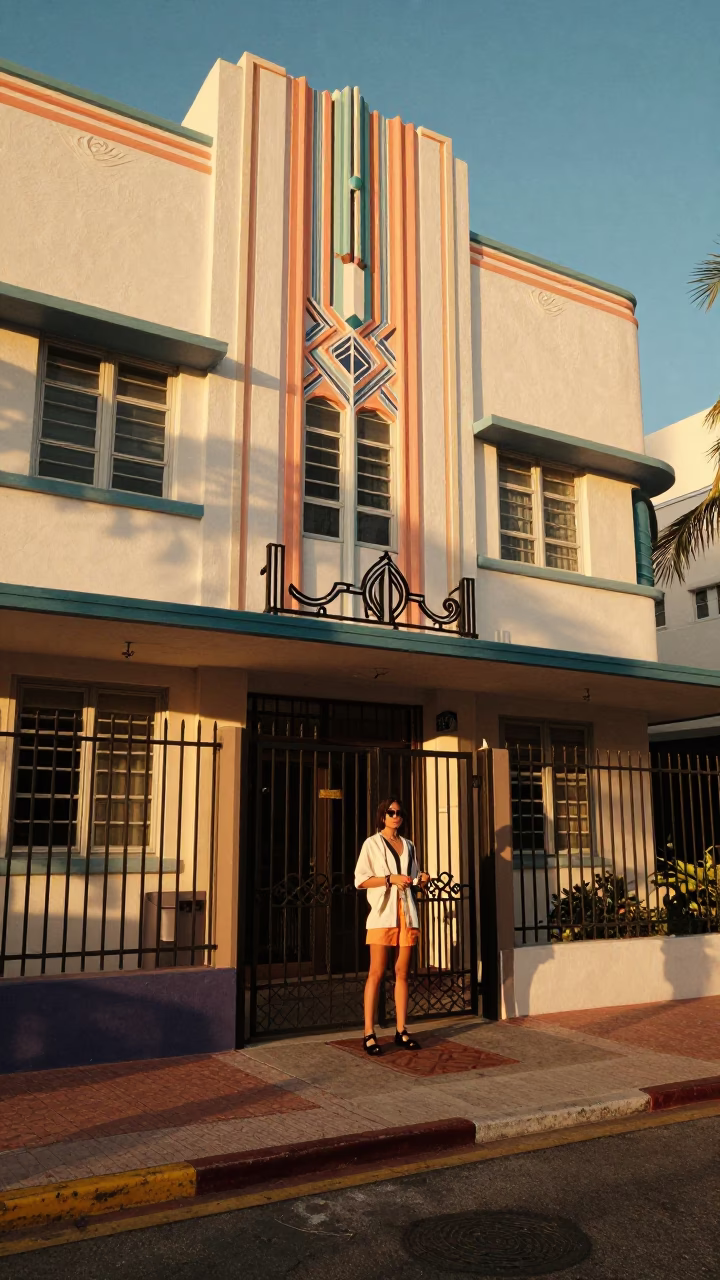 Golden Hour Miami Street Fashion Artistic Gate Handle Interaction in in Miami, Florida, United States