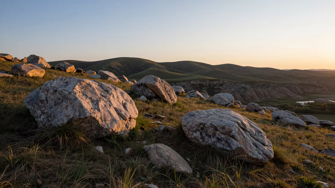 Golden Hour Moraine Ridge Dalian Foothills in from a ridge above layered foothills near Dalian
