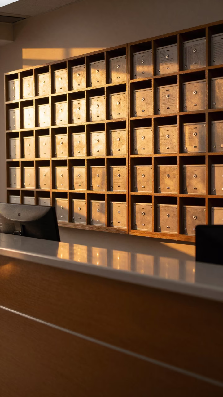 Golden Hour Office Mail Cubby Wall Junagadh in at an office reception desk in Junagadh