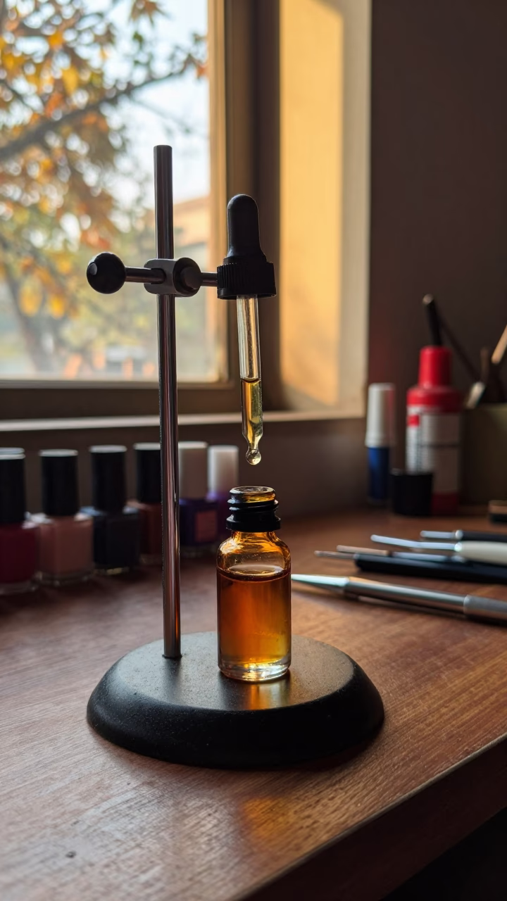 Golden Hour Oil Dropper in Prayagraj Nail Studio in inside a nail studio in Prayagraj