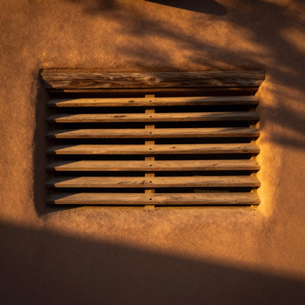 Golden Hour on Adobe Slats in Santa Fe in in Santa Fe, New Mexico, United States