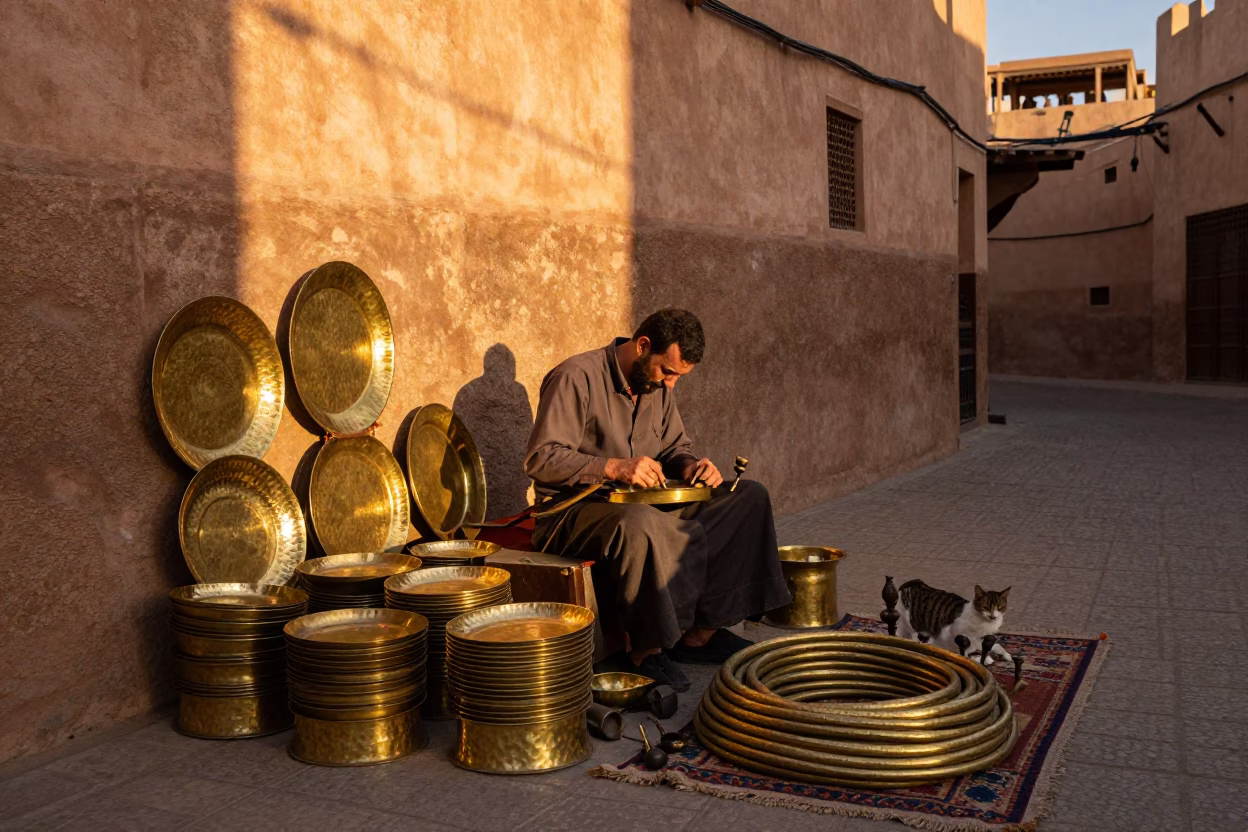 Golden Hour on Brassworker in Marrakech in in Marrakech, Morocco