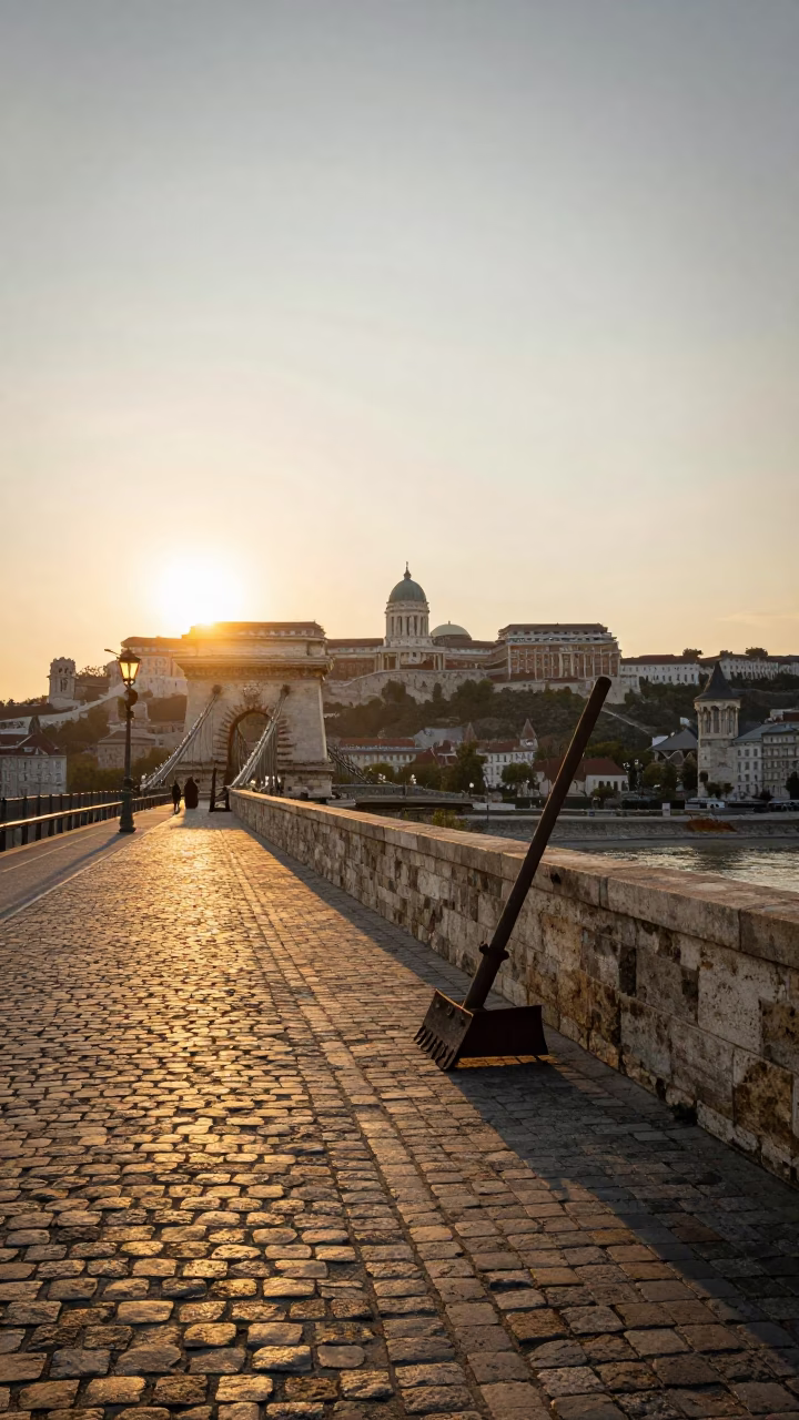 Golden Hour on Buda Castle And Chain Bridge in Budapest in in Budapest, Hungary