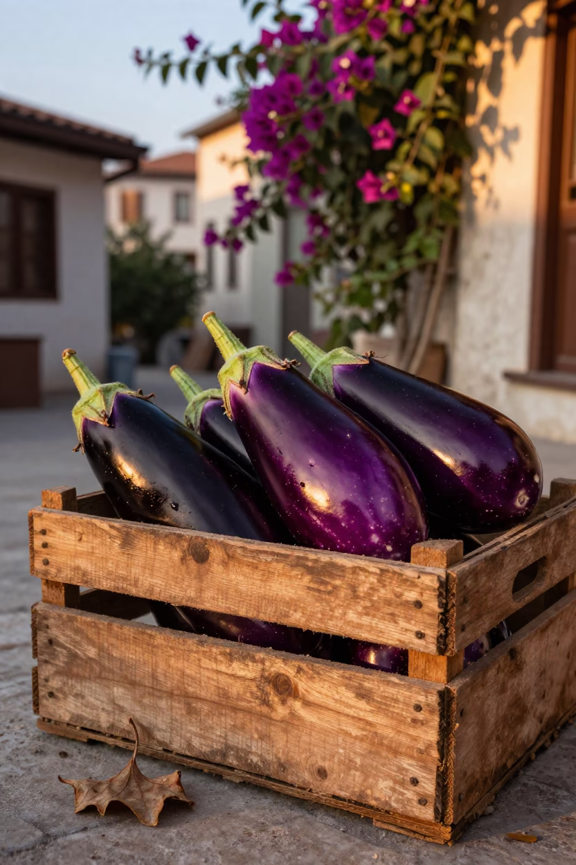 Golden Hour on Eggplants in in Istanbul, Turkey