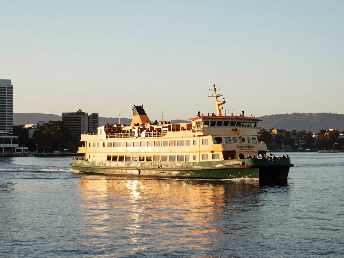 Golden Hour on Ferry Crossing in Hobart in in Hobart, Tasmania, Australia