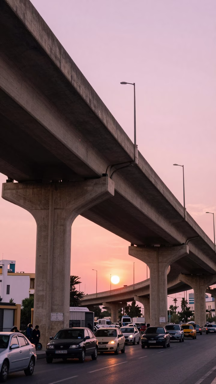 Golden Hour on Flyover Stack in Tunis in in Tunis, Tunisia