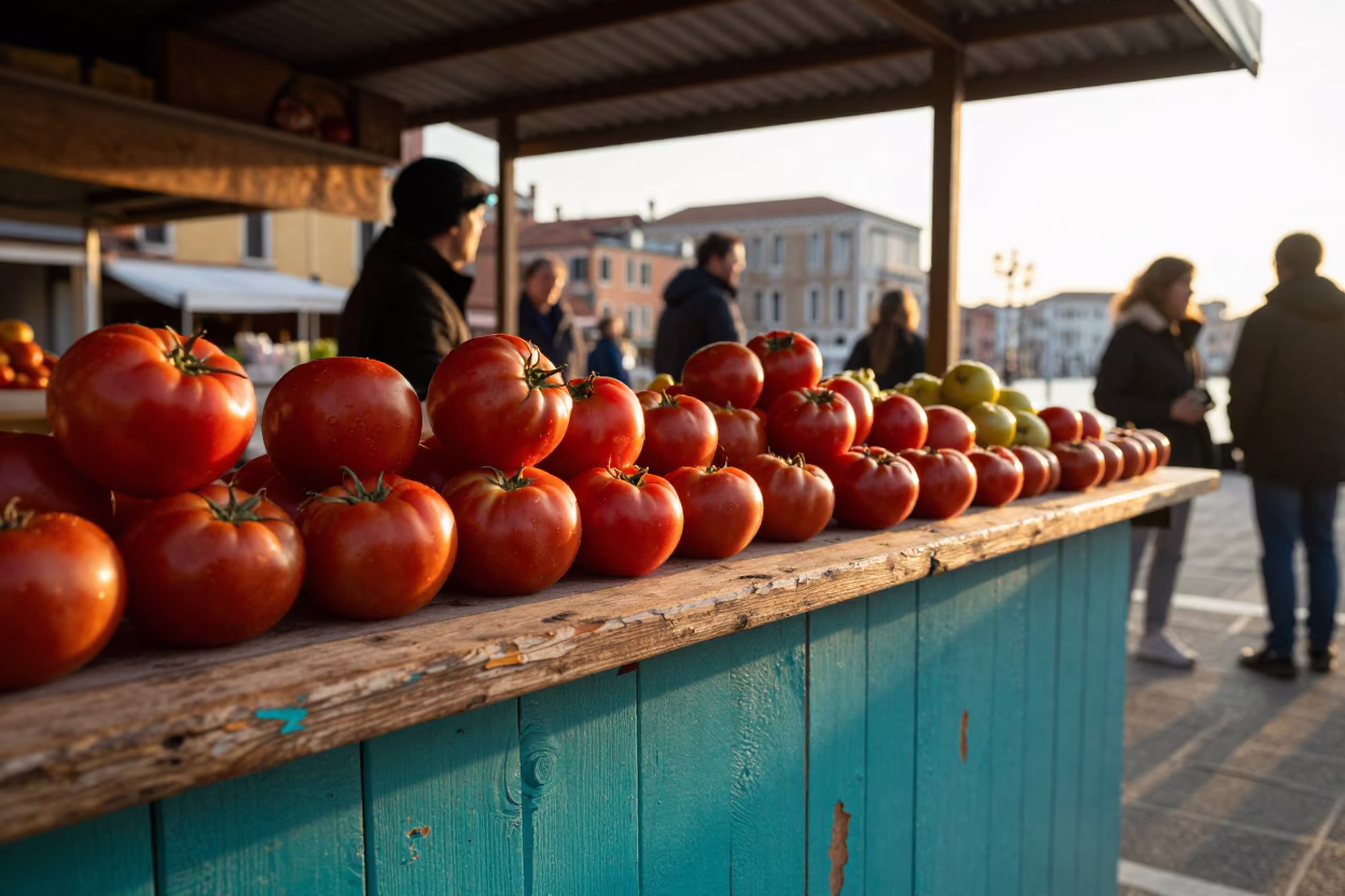 Golden Hour on Fresh Tomatoes in Venice in in Venice, Italy