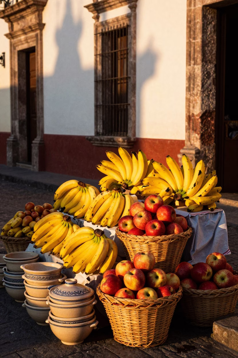 Golden Hour on Fruit Display in Oaxaca in in Oaxaca, Mexico