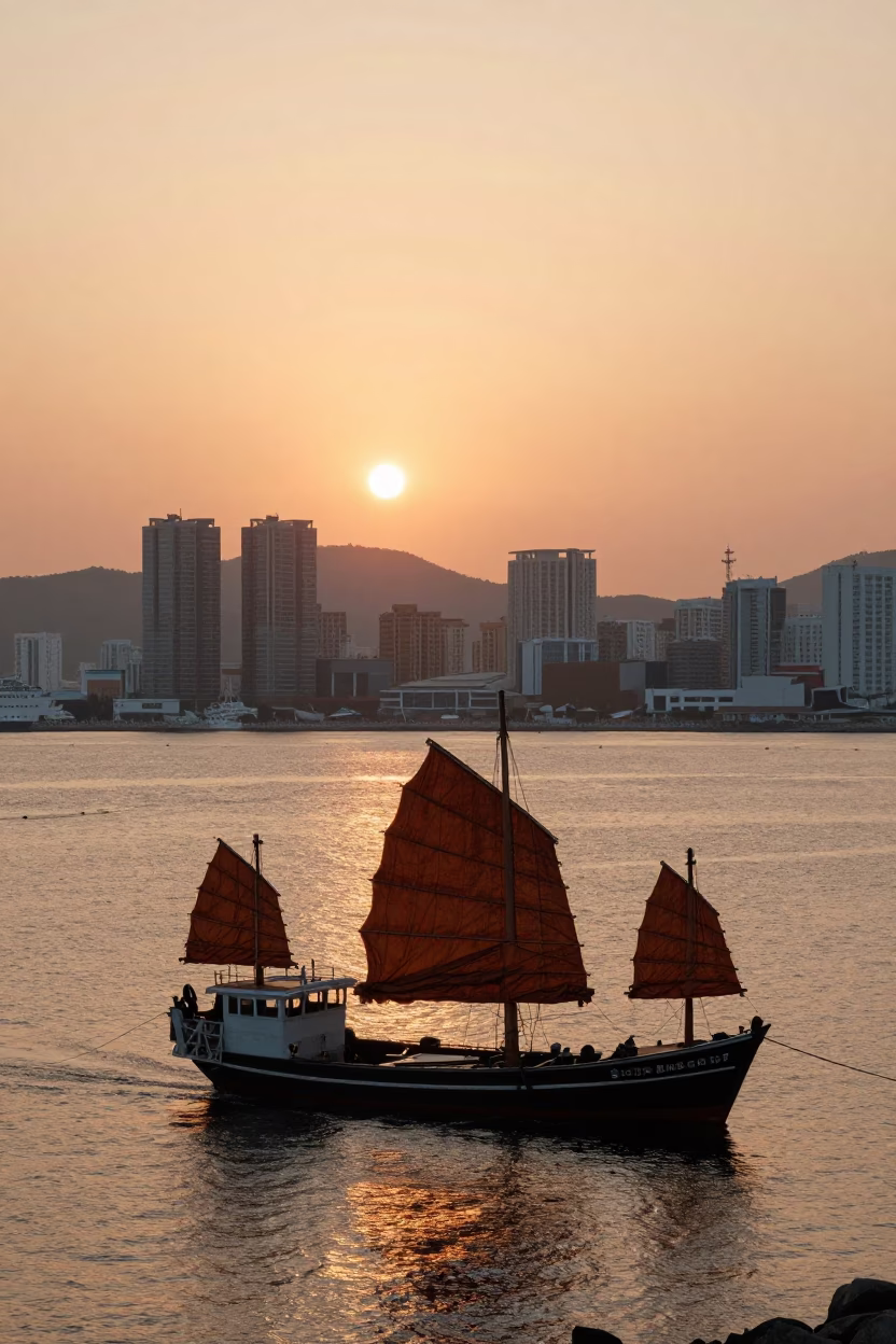 Golden Hour on Harbor in Busan in in Busan, South Korea