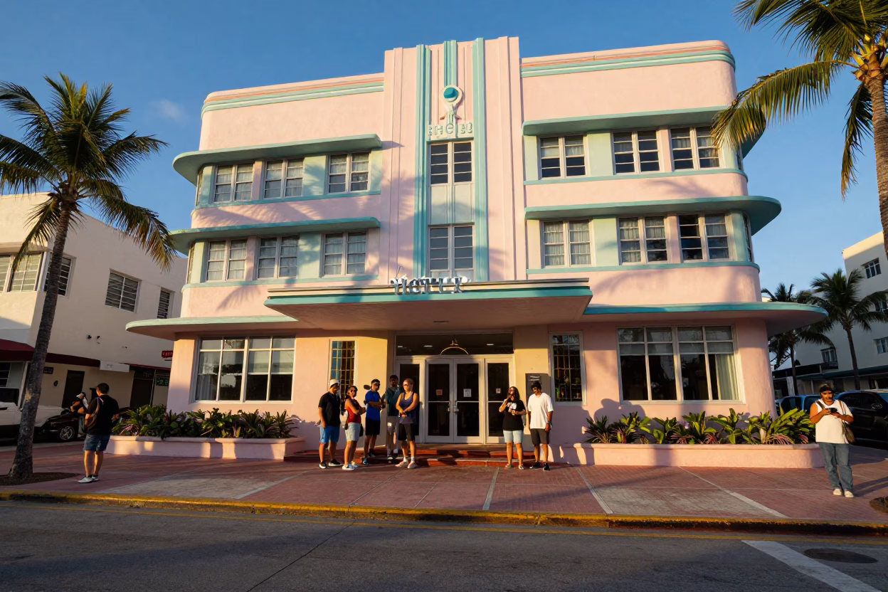 Golden Hour on Hotel Entrance in Miami in in Miami, Florida, United States