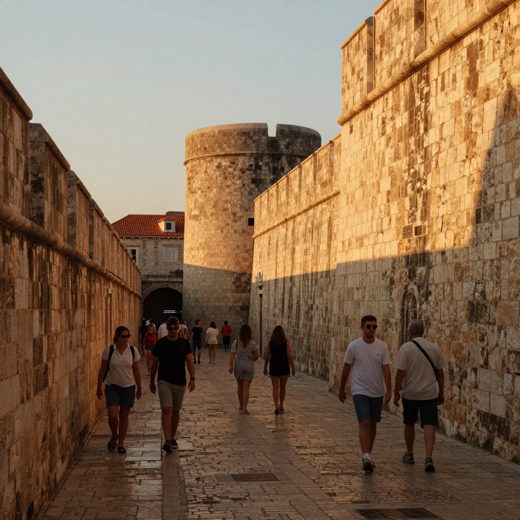 Golden Hour on Light Falls in Dubrovnik in in Dubrovnik, Croatia