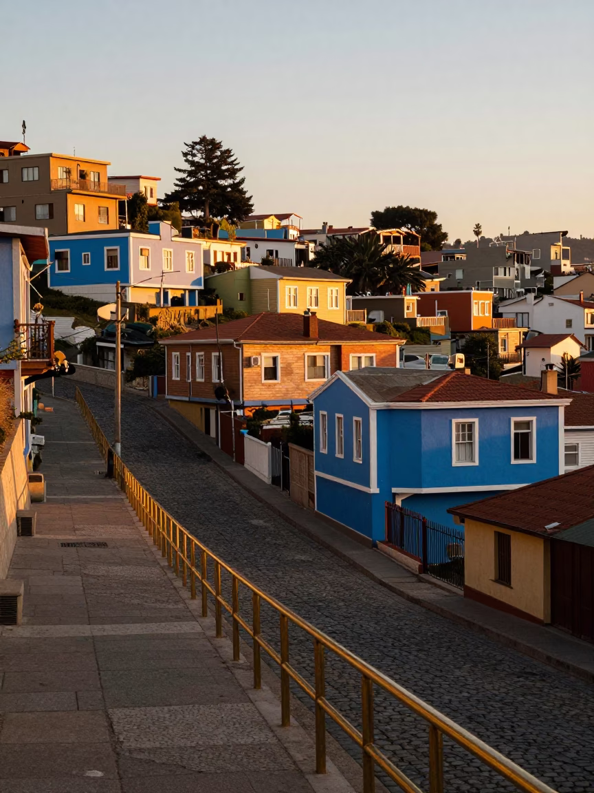 Golden Hour on Light in Valparaiso in in Valparaiso, Chile